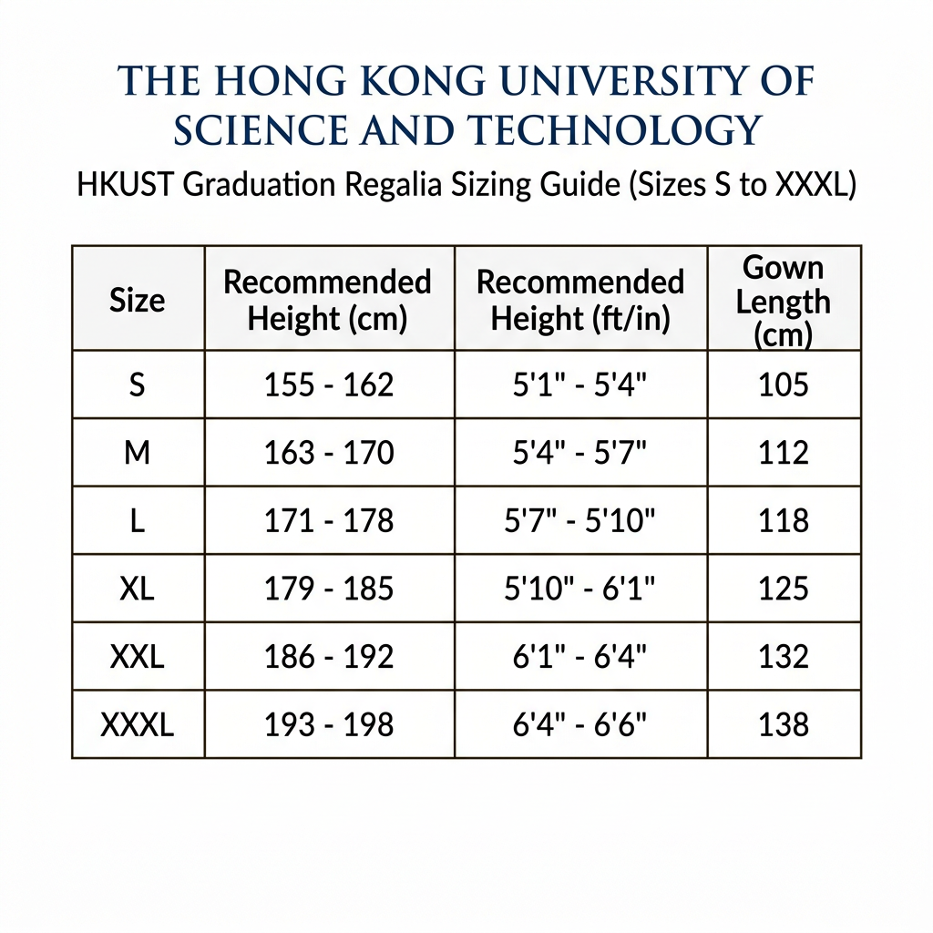 HKUST Graduation Regalia Sizing Guide Sizes S to XXXL