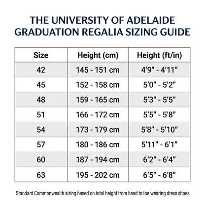 The University of Adelaide Graduation Regalia Sizing Guide Sizes 42 to 63