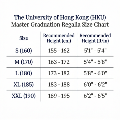 The University of Hong Kong HKU Master Graduation Regalia Sizing Guide S to XXL