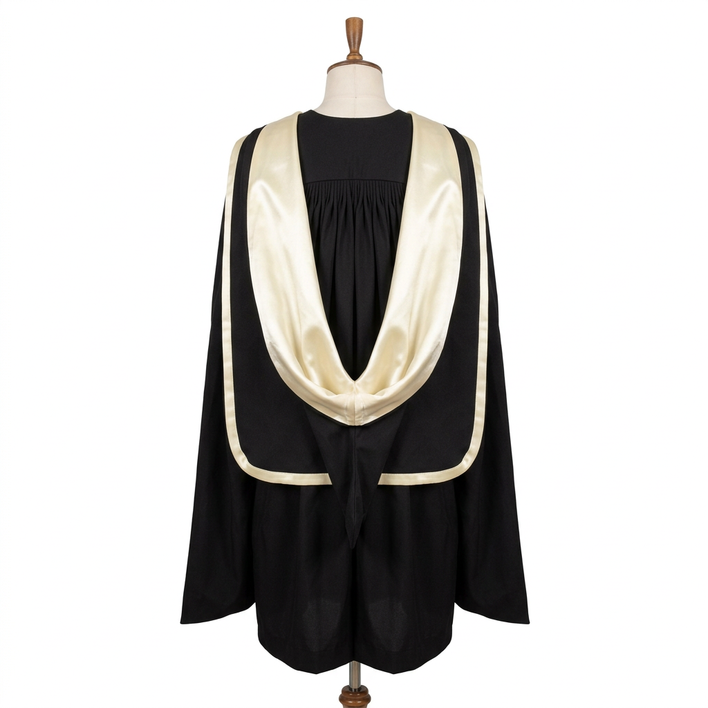 University of London UCL Master Academic Hood Rear Cowl Drape and Ivory Satin Lining Back View