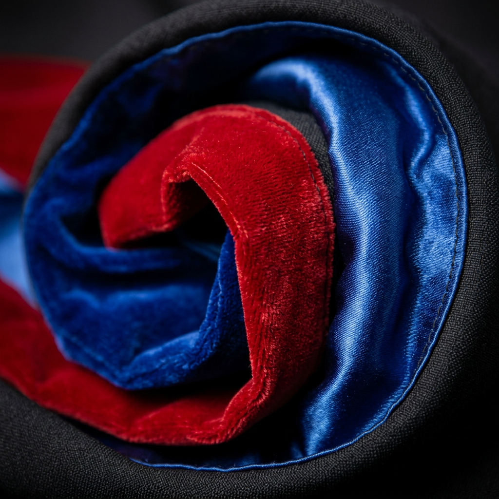 Doctoral Hood Cardinal Red Velvet Trim and Satin Lining Detail