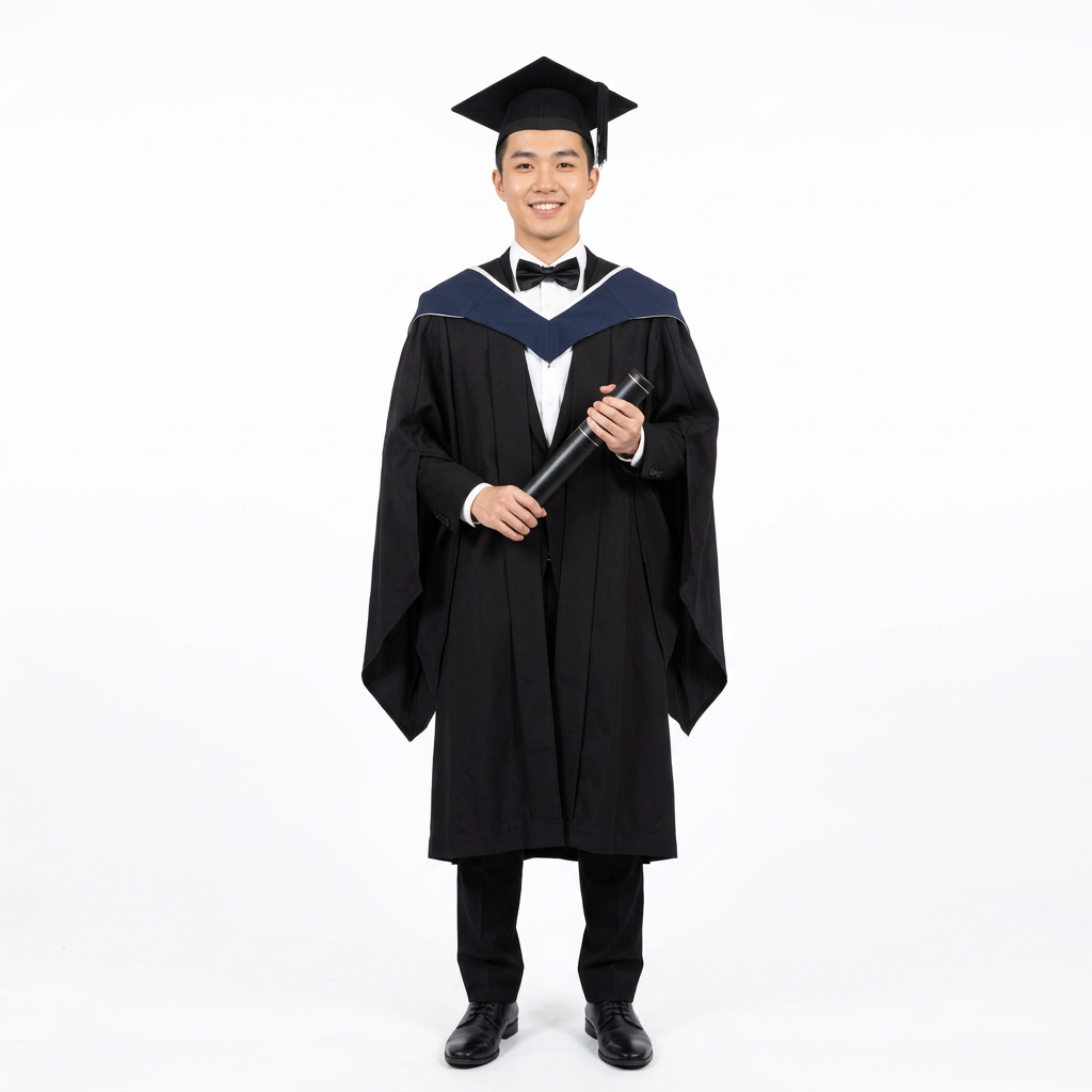 Young Male Graduate Model Wearing HKU Master Regalia Front View Matching 1688 Sample