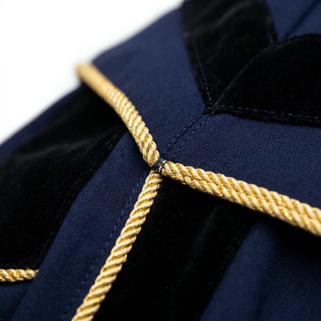Navy Blue Fabric and Metallic Gold Piping Craftsmanship Detail