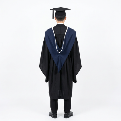 Young Male Graduate Model Wearing HKU Master Regalia Rear Drape View Matching 1688 Sample
