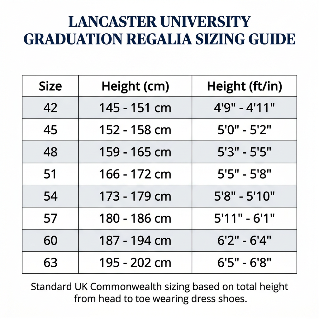 Lancaster University Graduation Regalia Sizing Guide Sizes 42 to 63