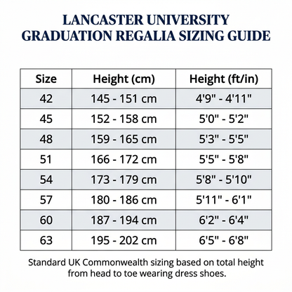 Lancaster University Graduation Regalia Sizing Guide Sizes 42 to 63