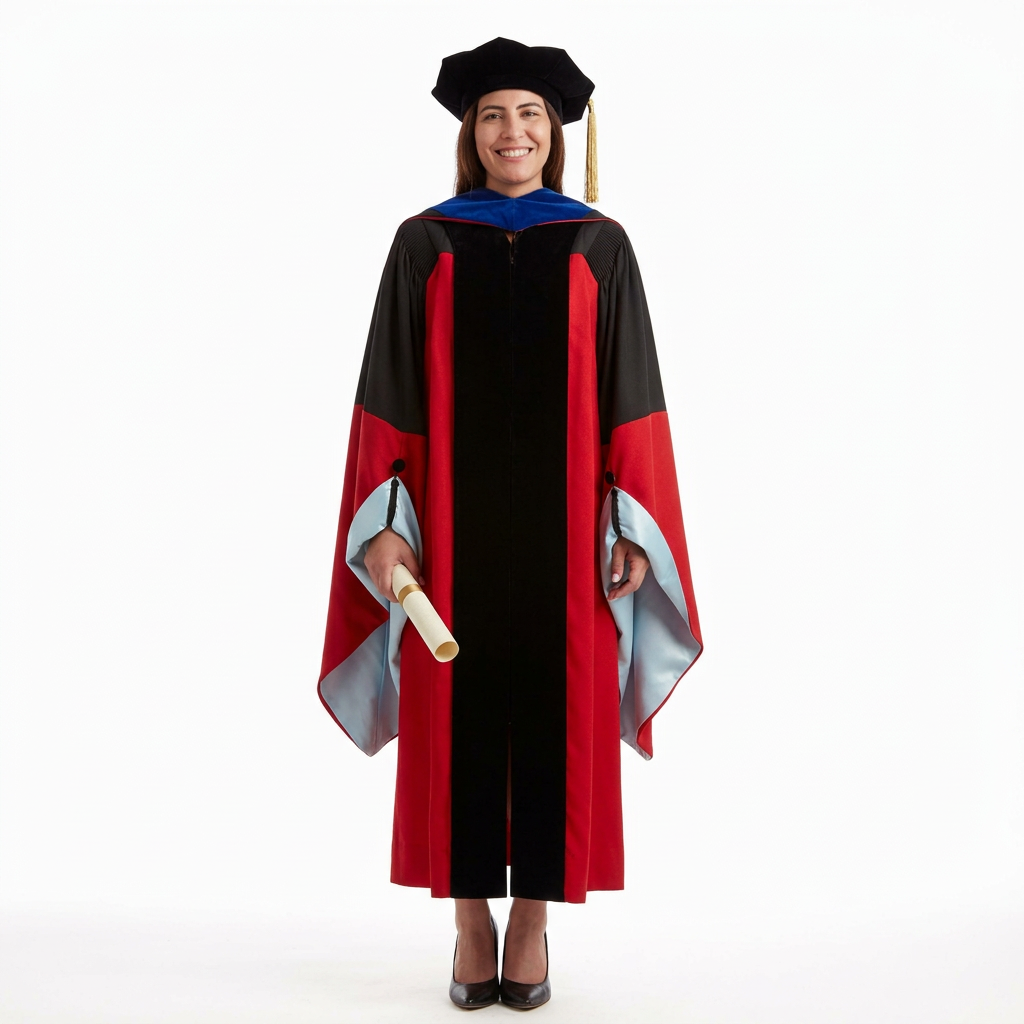 Graduate Model in Stanford University Doctoral Regalia Holding Diploma