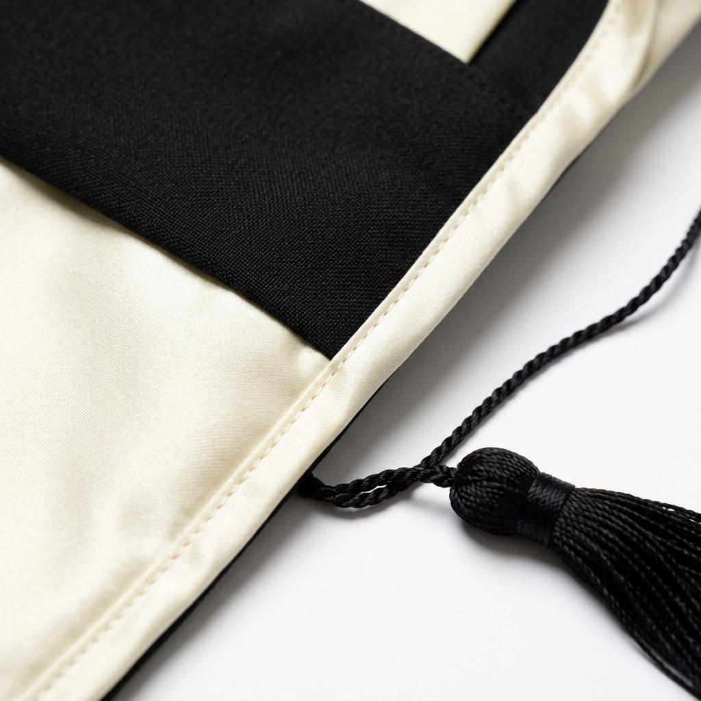 University of London UCL Master Regalia Cream Ivory Satin Lining and Black Fabric Macro Craftsmanship Detail