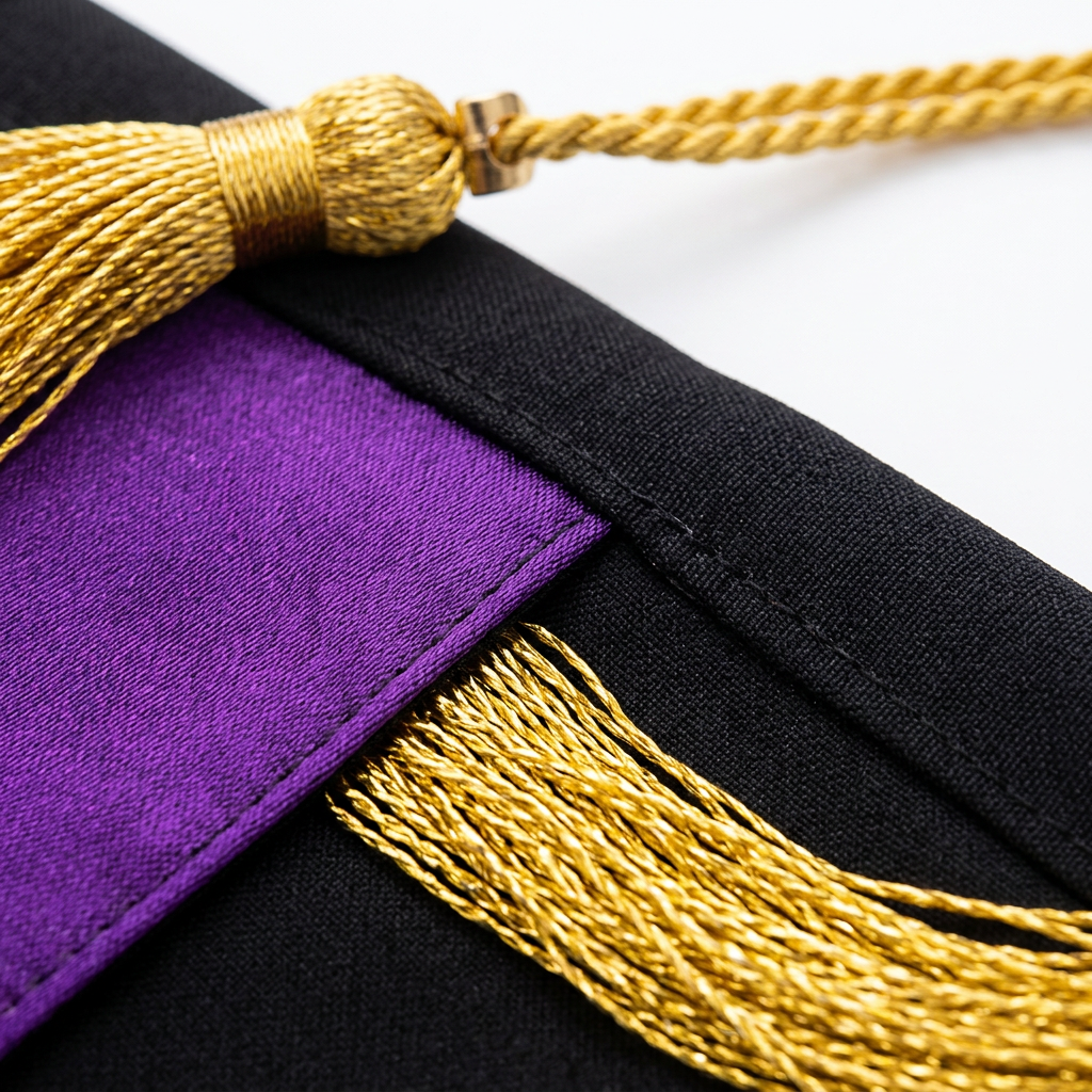 CUHK Doctoral Regalia Royal Purple Fabric and Metallic Gold Bullion Tassel Detail