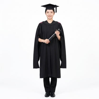 Female Graduate Model in Authentic Durham University Master Regalia Front View