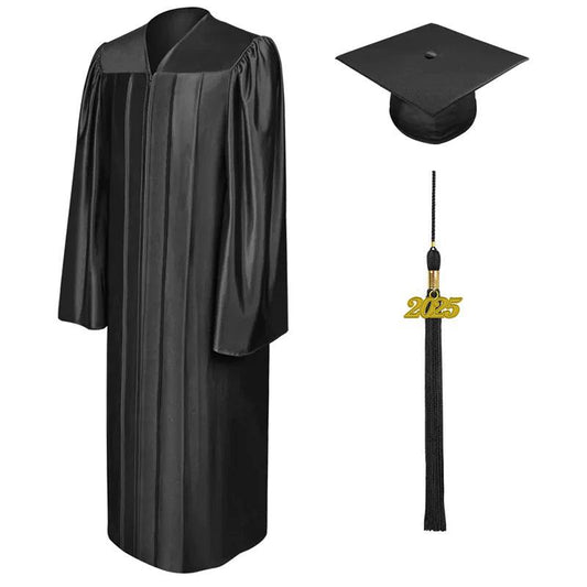 Shiny Black Junior High/Middle School Cap & Gown - Graduation Gown and Cap
