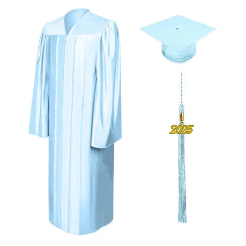 Shiny Light Blue Junior High/Middle School Cap & Gown - Graduation Gown and Cap
