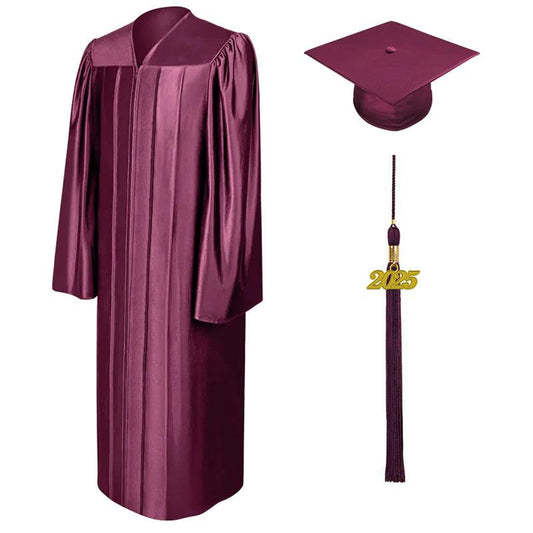 Shiny Maroon High School Cap & Gown - Graduation Gown and Cap
