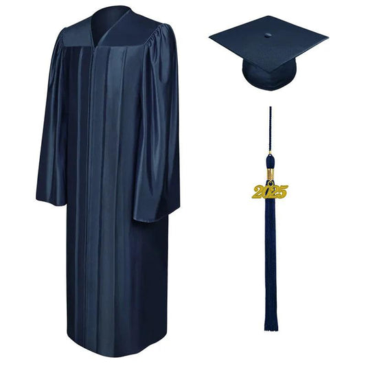 Shiny Navy Blue High School Cap & Gown - Graduation Gown and Cap