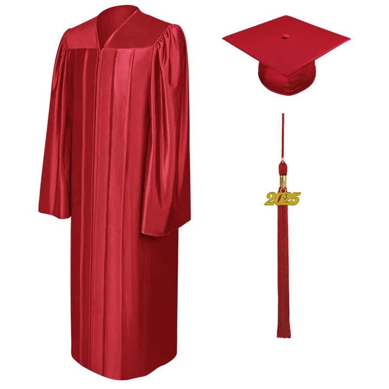 Shiny Red Bachelors Cap & Gown - Graduation Gown and Cap
