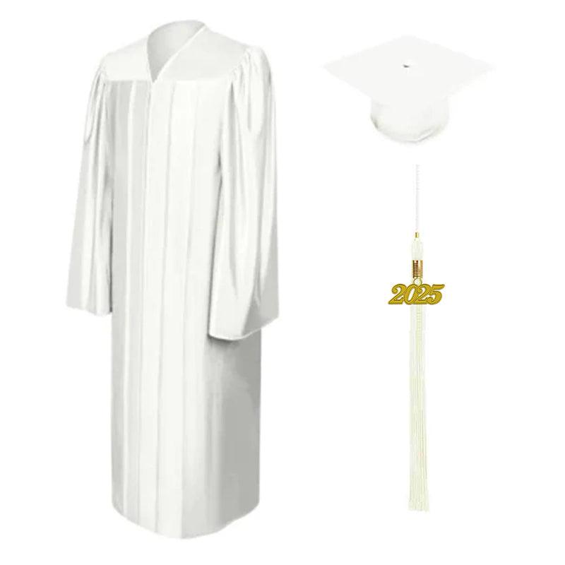 Shiny White High School Cap & Gown - Graduation Gown and Cap