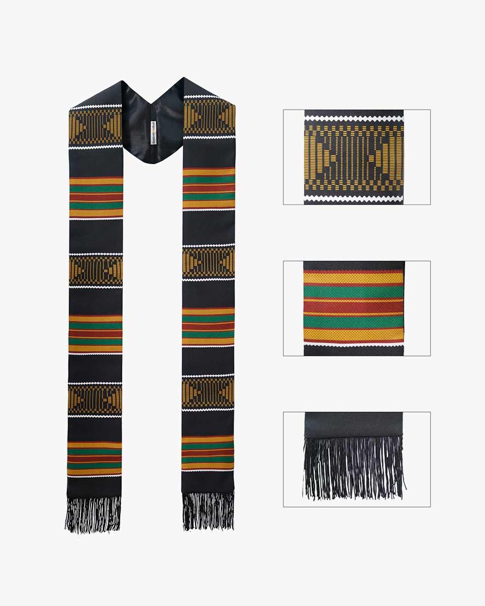 Kente Graduation Stole with Black Tassel - Graduation Gown and Cap