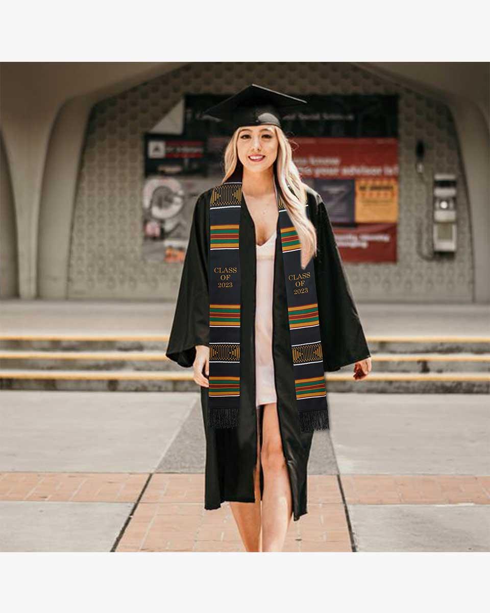 Kente Graduation Stole with Black Tassel - Graduation Gown and Cap