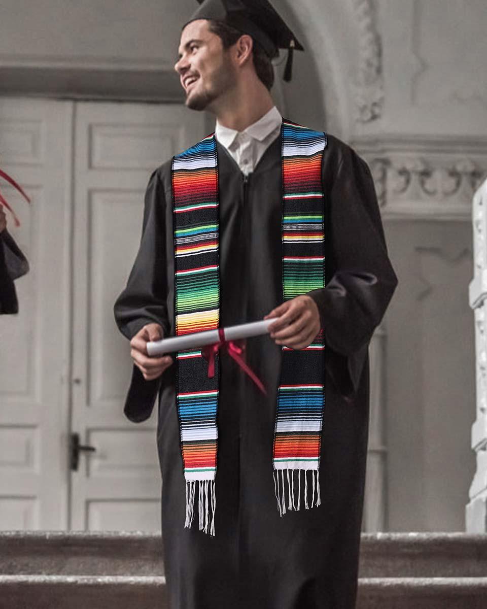 Mexican Serape Graduation Stole with White Tassel - 7 Colors Available - Graduation Gown and Cap