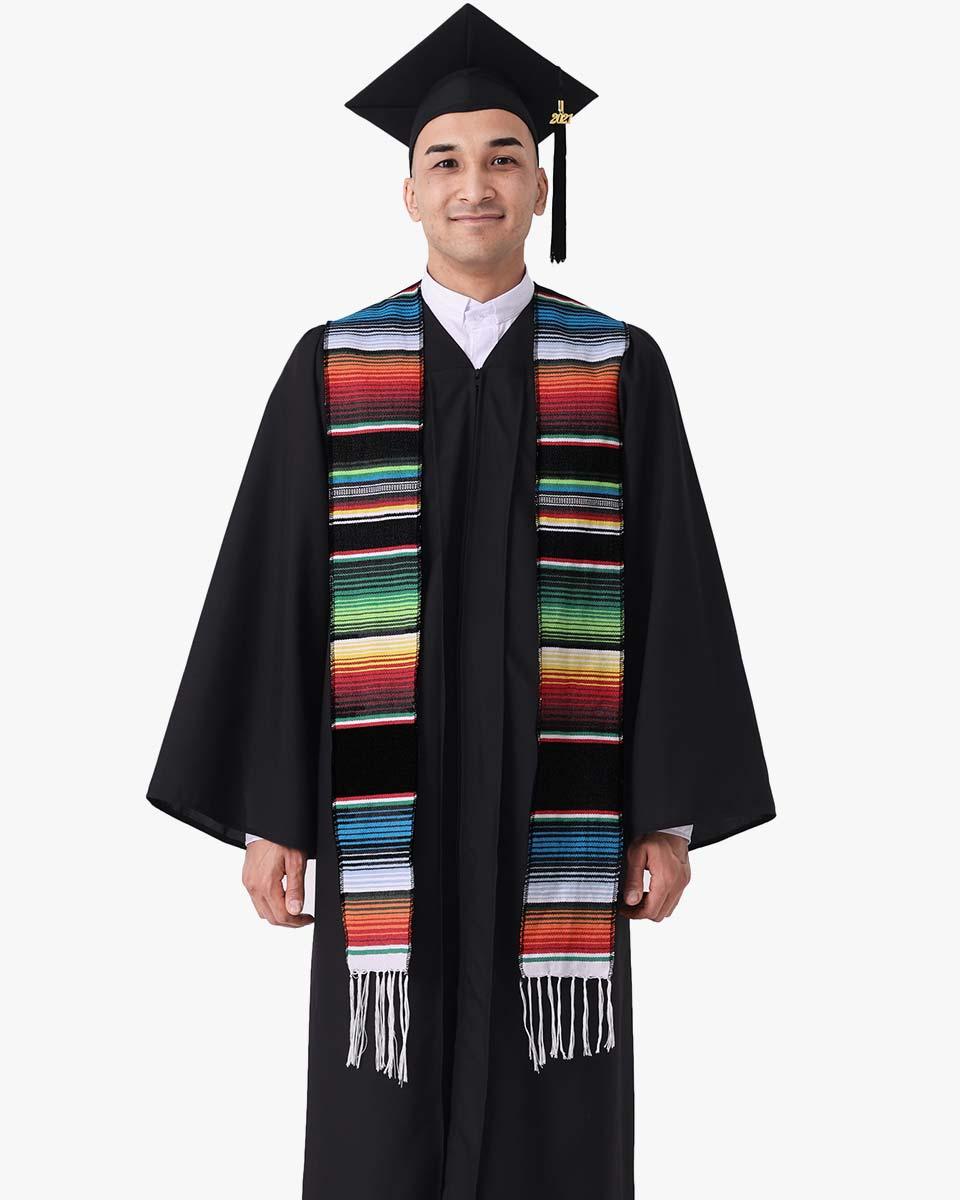 Mexican Serape Graduation Stole with White Tassel - 7 Colors Available - Graduation Gown and Cap