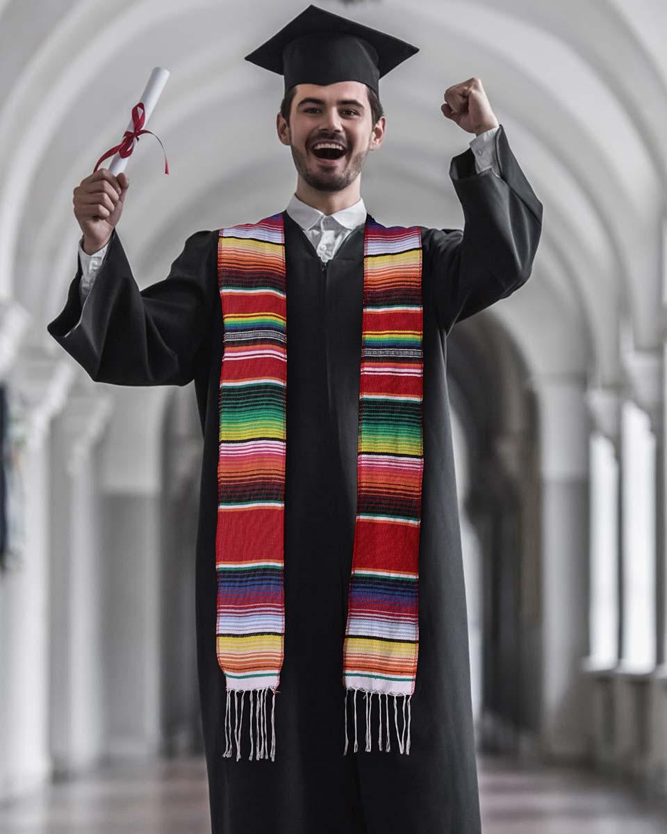 Mexican Serape Graduation Stole with White Tassel - 7 Colors Available - Graduation Seller